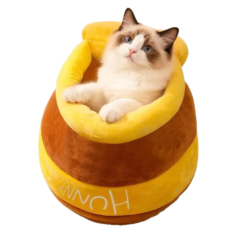Warm Flannel Semi-Enclosed Cat Nest