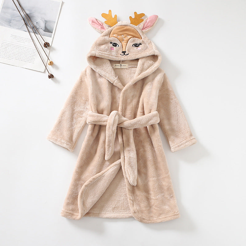 hildren Flannel Hooded Animal Bathrobe for Boys Girls