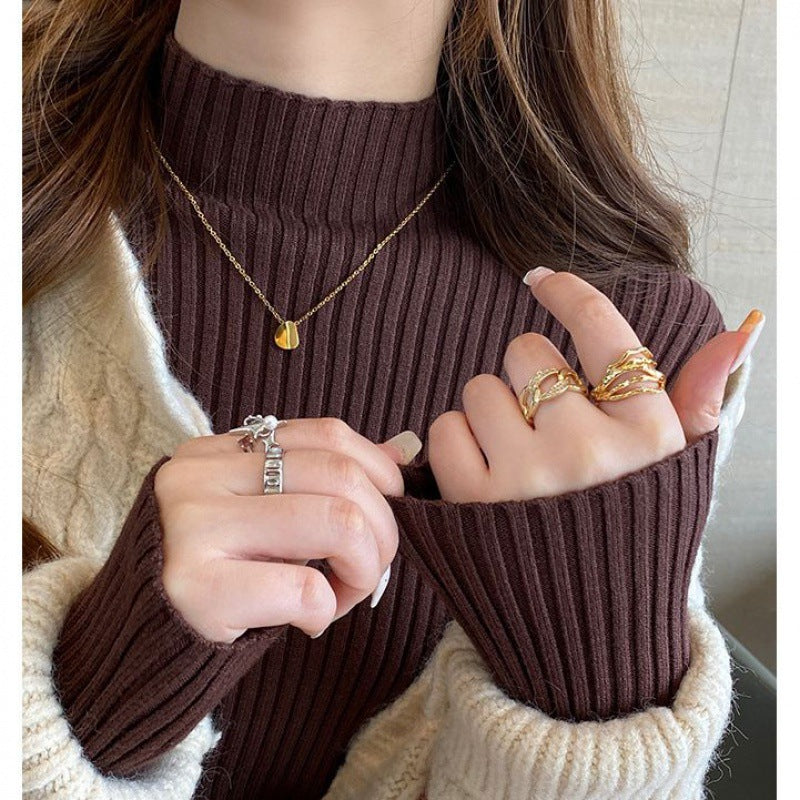 Half-neck sweater for women, slim-fit knitted fabric