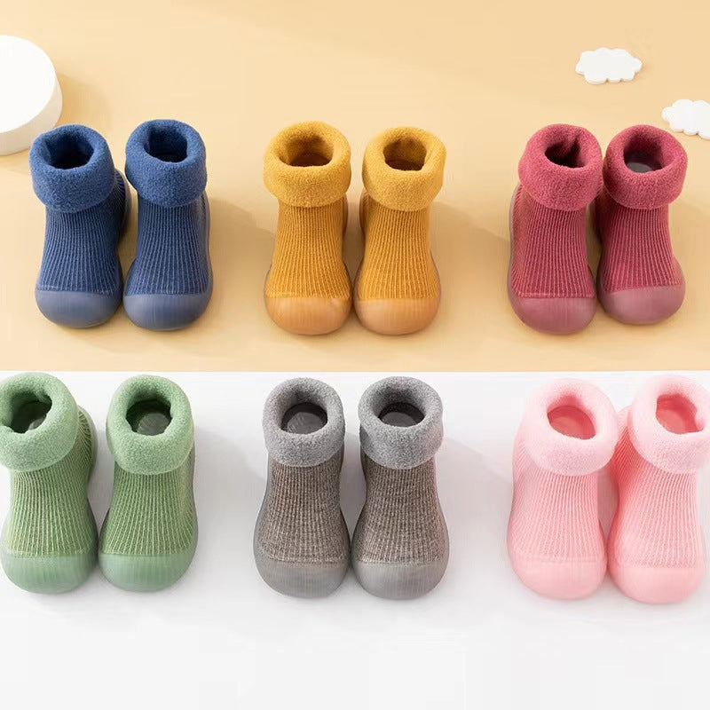 Baby Cotton Socks Shoes with Fleece Lining and Non-Slip Sole for Autumn Winter