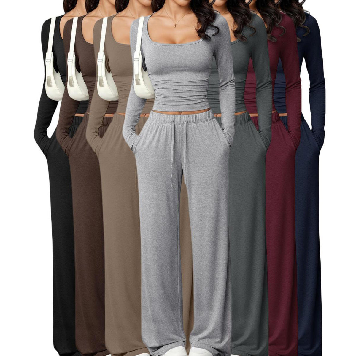 Women's Square Neck Long Sleeve Tracksuit Set