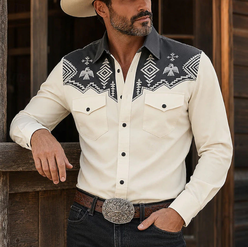 Long Sleeve Western Stand Collar Shirt