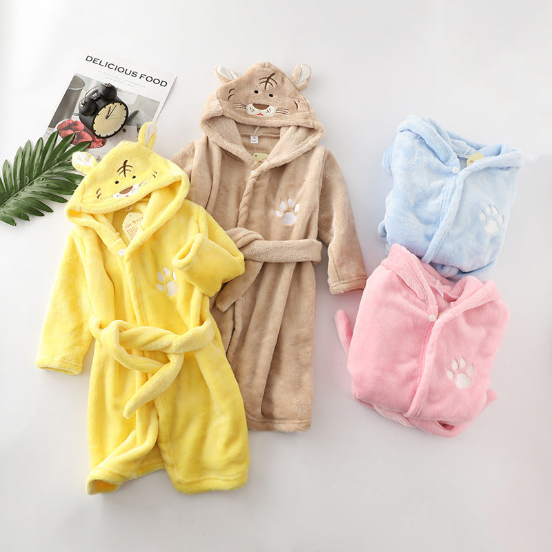 hildren Flannel Hooded Animal Bathrobe for Boys Girls