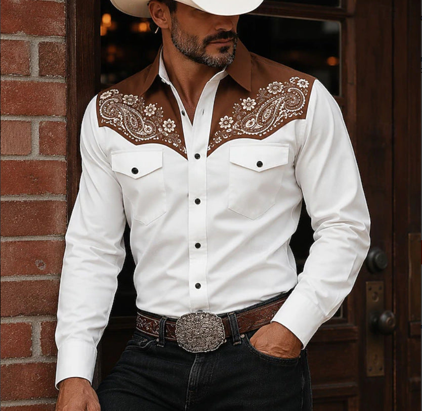 Long Sleeve Western Stand Collar Shirt