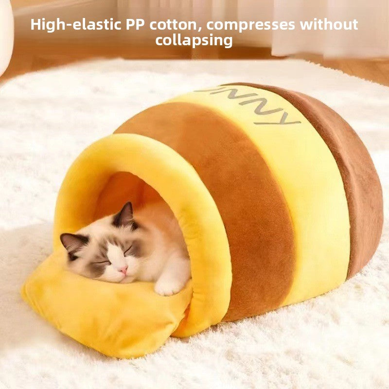 Warm Flannel Semi-Enclosed Cat Nest