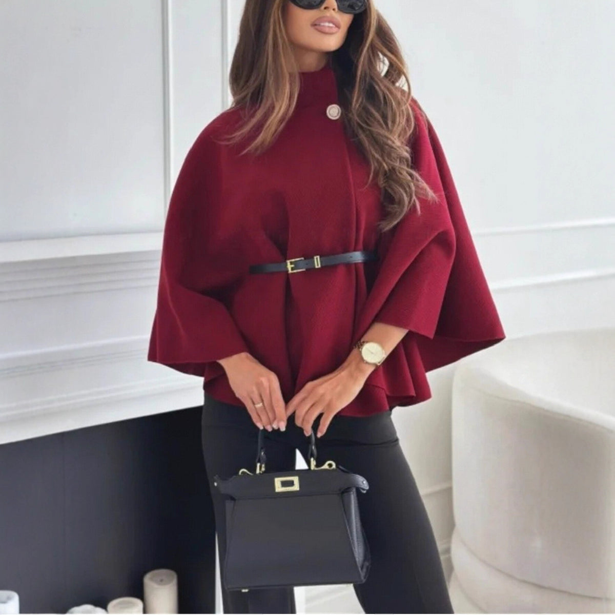 Women's Elegant Wool Cape Coat