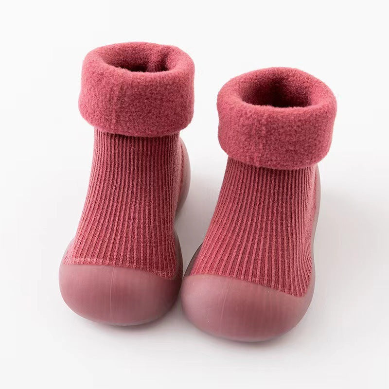 Baby Cotton Socks Shoes with Fleece Lining and Non-Slip Sole for Autumn Winter