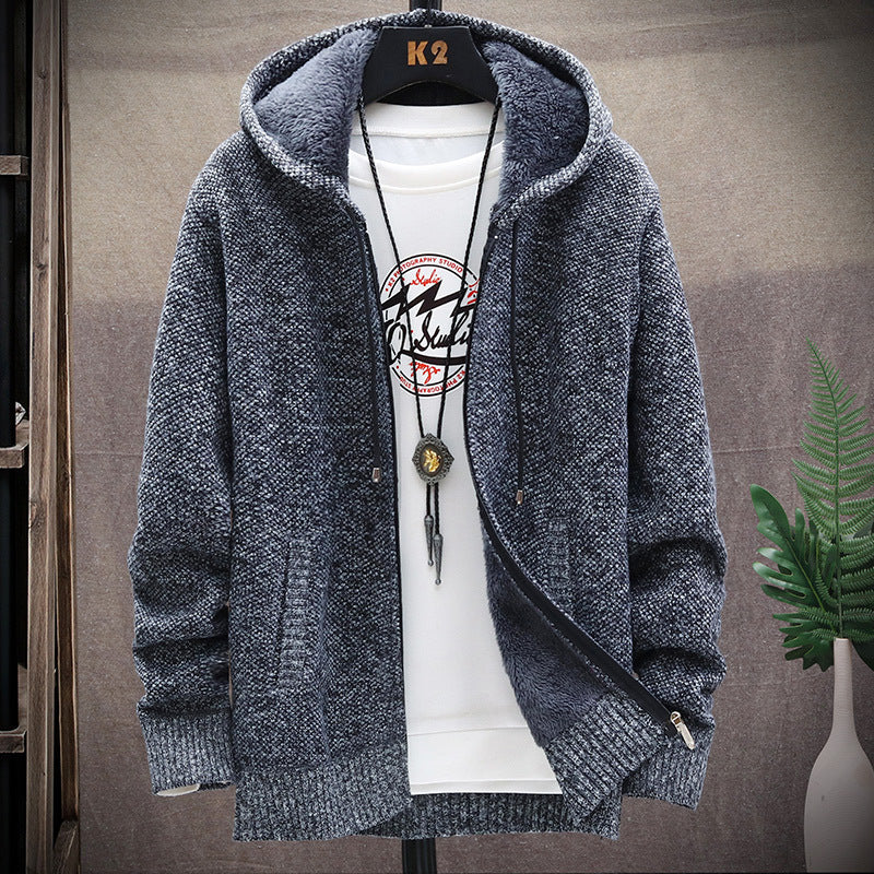 Mens Fleece Lined Hooded Knit Jacket
