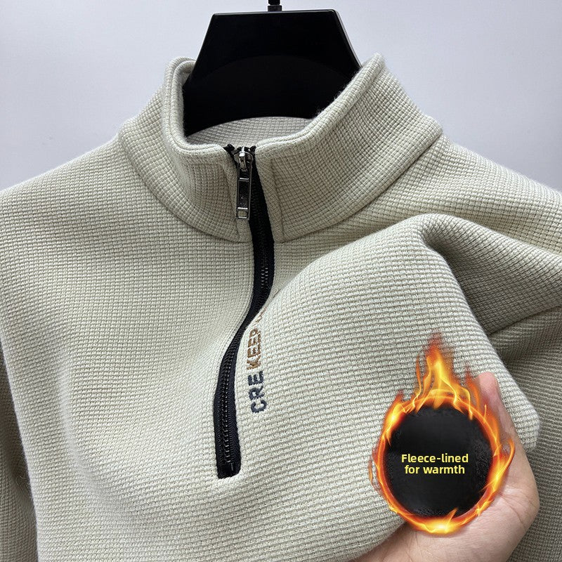 Vertical collar fleece-lined thickened zipper sweater