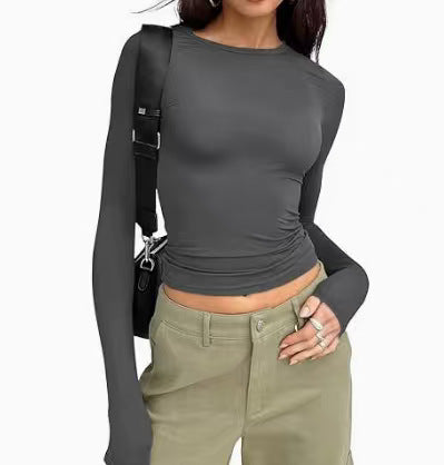 Women Sexy Slim Fit Cropped Long Sleeve T Shirt