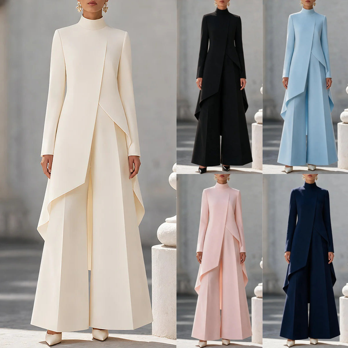 Womens Layered Wide-Leg Pants Set