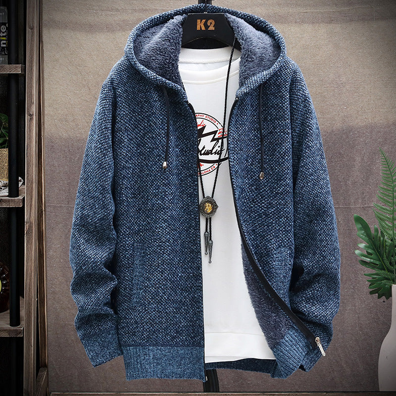 Mens Fleece Lined Hooded Knit Jacket