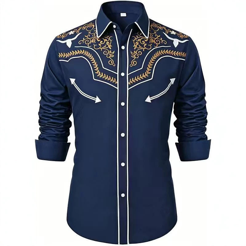 Mens Retro Western Long Sleeve Shirt