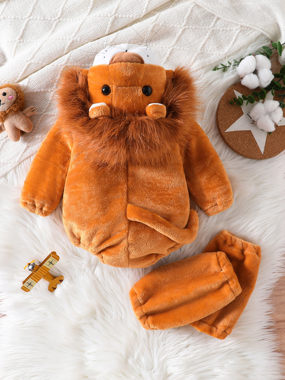 Lion Hooded Flannel Baby Romper