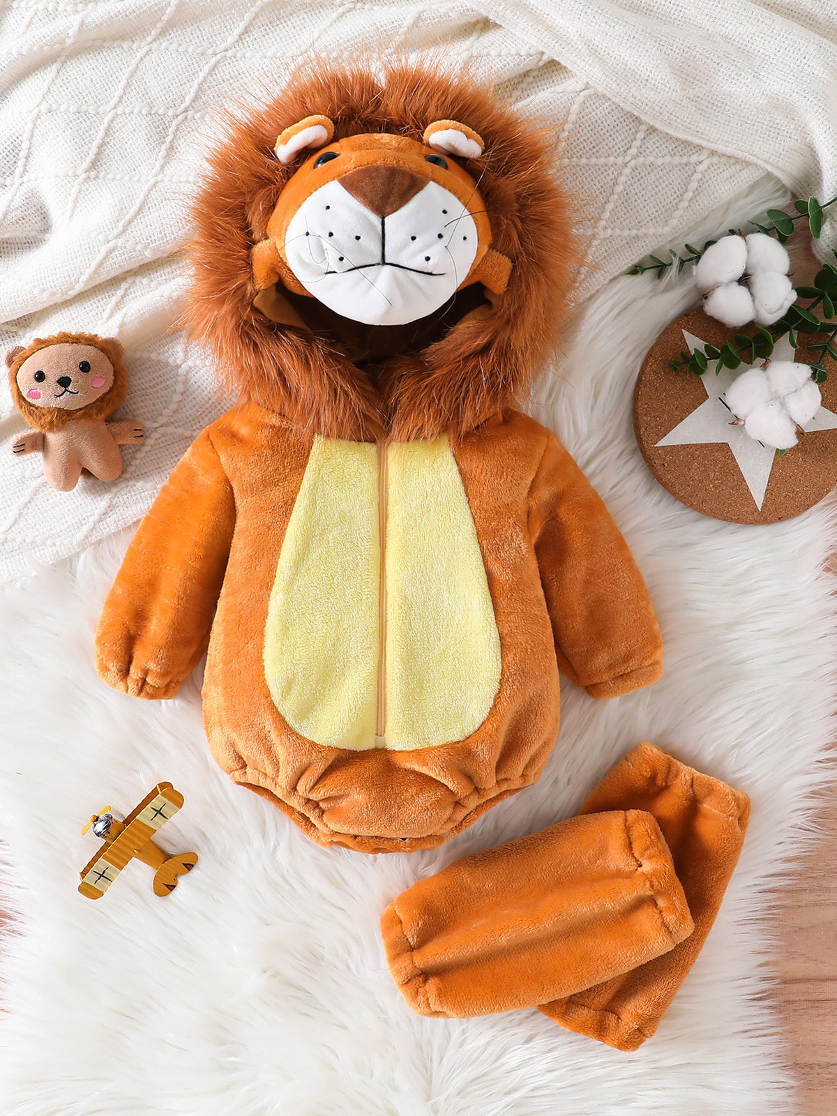 Lion Hooded Flannel Baby Romper