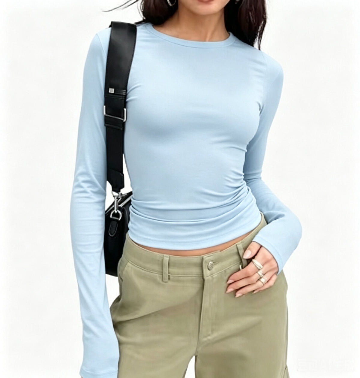 Women Sexy Slim Fit Cropped Long Sleeve T Shirt