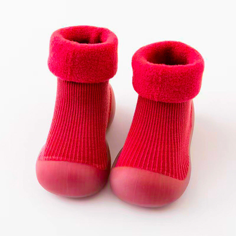 Baby Cotton Socks Shoes with Fleece Lining and Non-Slip Sole for Autumn Winter