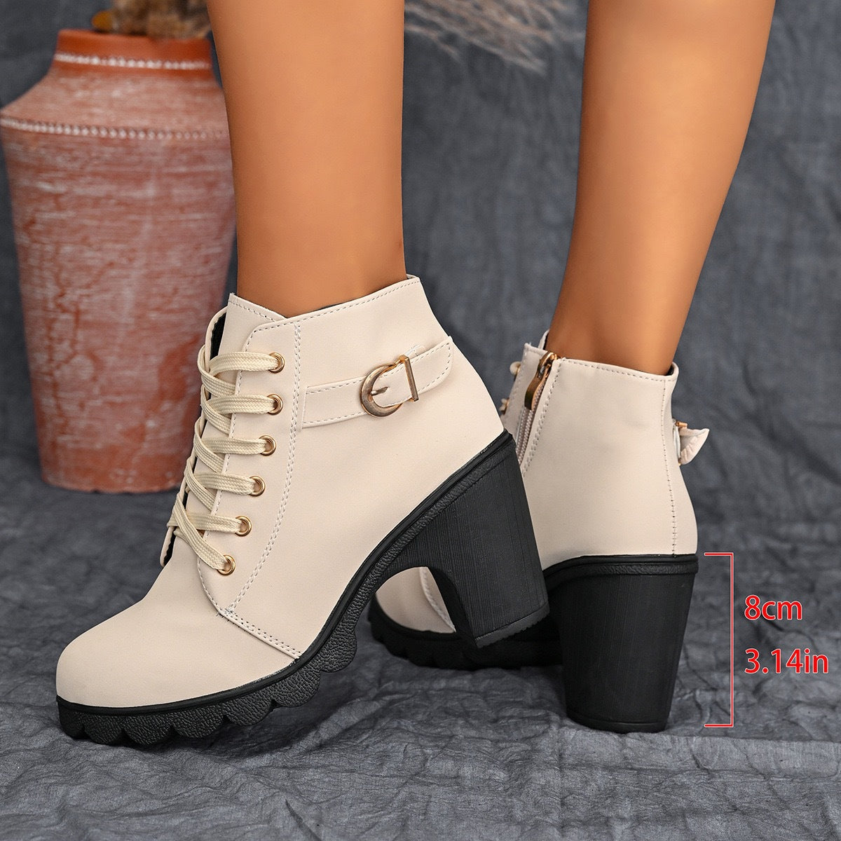 Womens High Heel Ankle Boots with Cross Strap