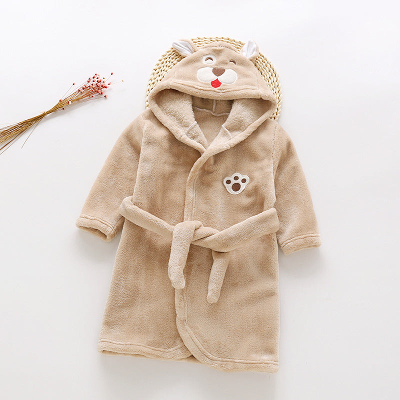 hildren Flannel Hooded Animal Bathrobe for Boys Girls