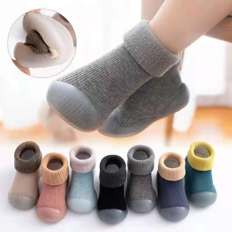 Baby Cotton Socks Shoes with Fleece Lining and Non-Slip Sole for Autumn Winter