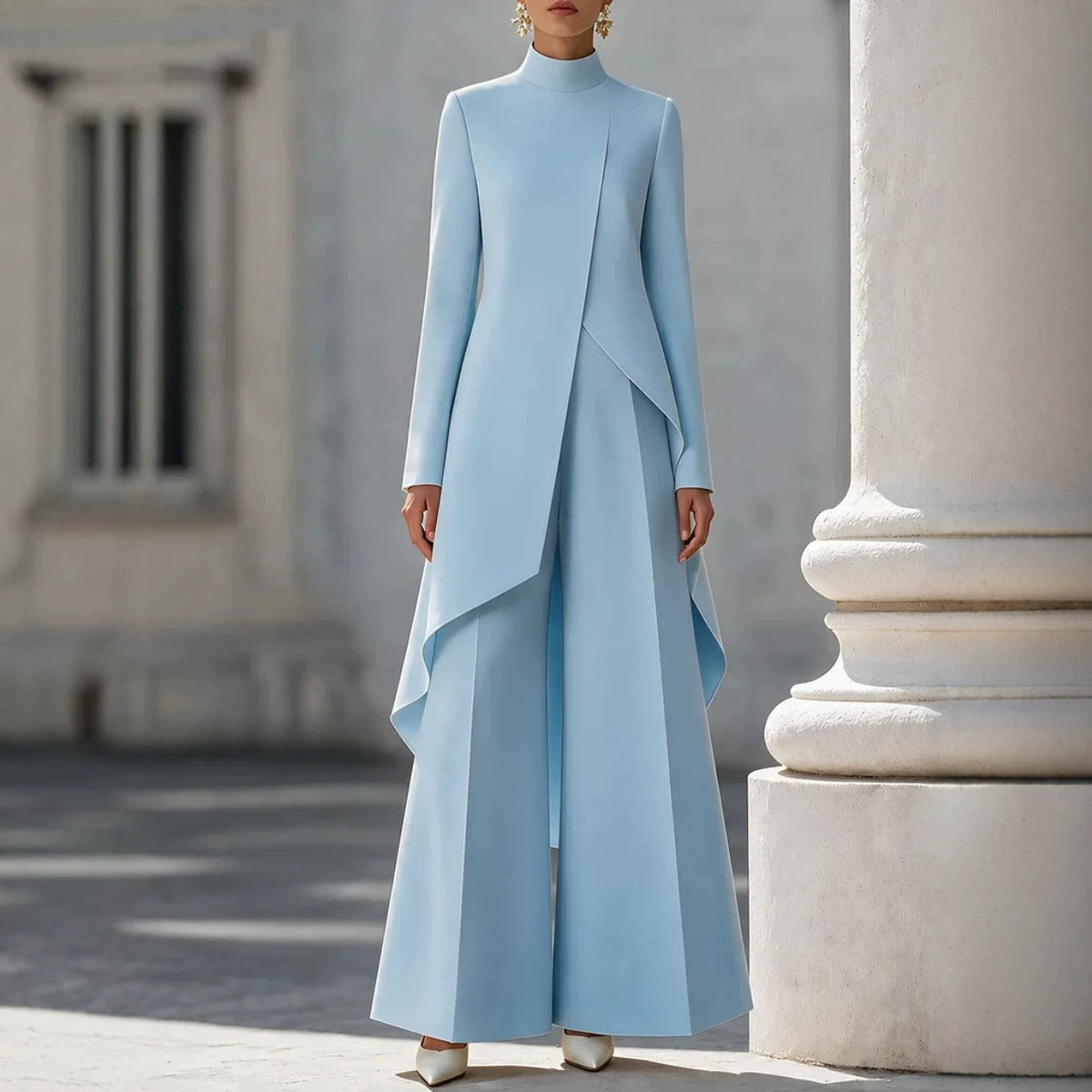 Womens Layered Wide-Leg Pants Set