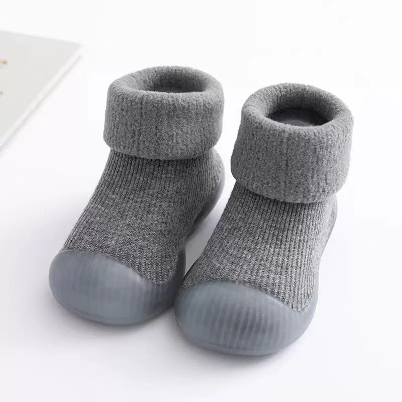 Baby Cotton Socks Shoes with Fleece Lining and Non-Slip Sole for Autumn Winter