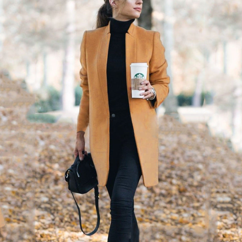Women's Stand Collar Wool Blend Coat