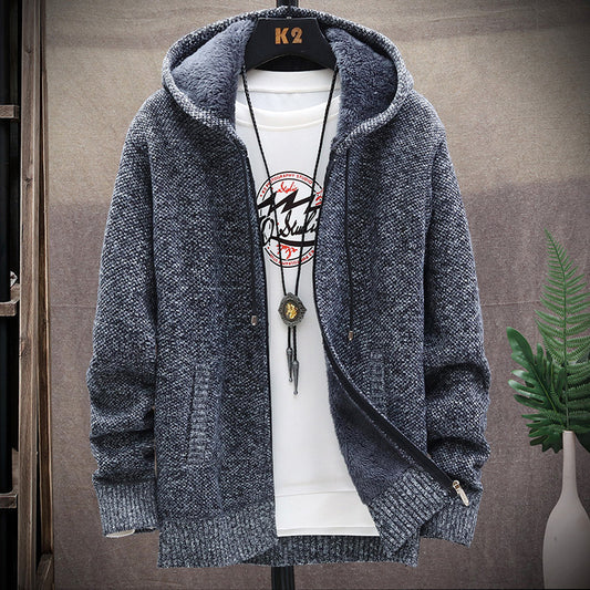 Mens Fleece Lined Hooded Knit Jacket