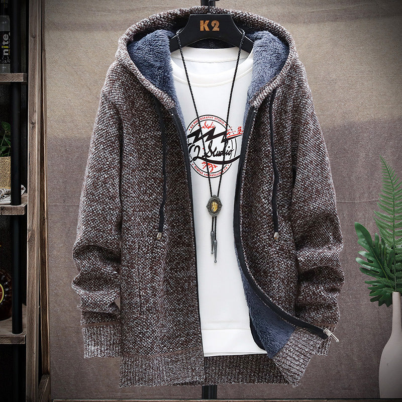 Mens Fleece Lined Hooded Knit Jacket