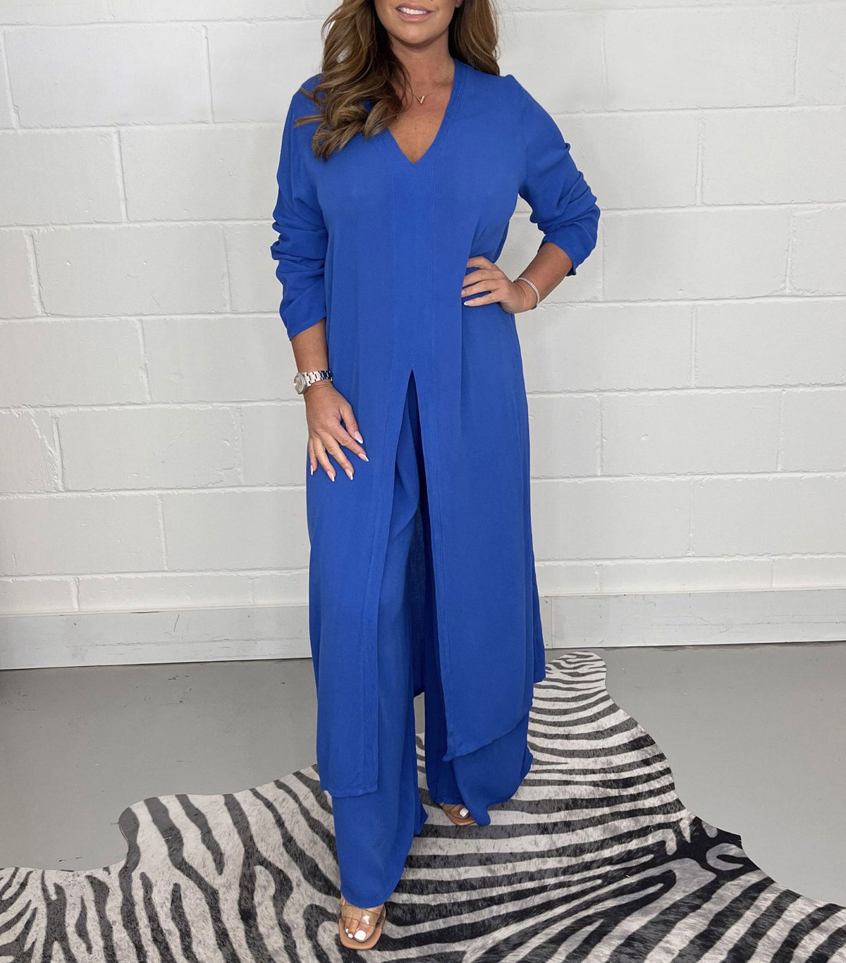 Womens Side Split Two Piece Set Long Sleeve Top and Pants Outfit