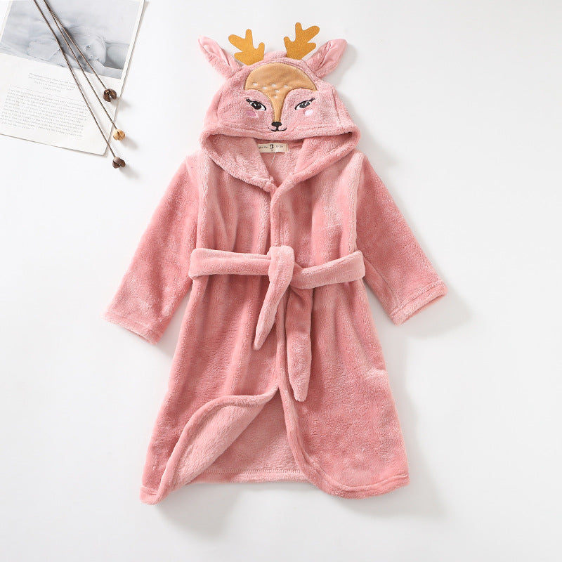hildren Flannel Hooded Animal Bathrobe for Boys Girls