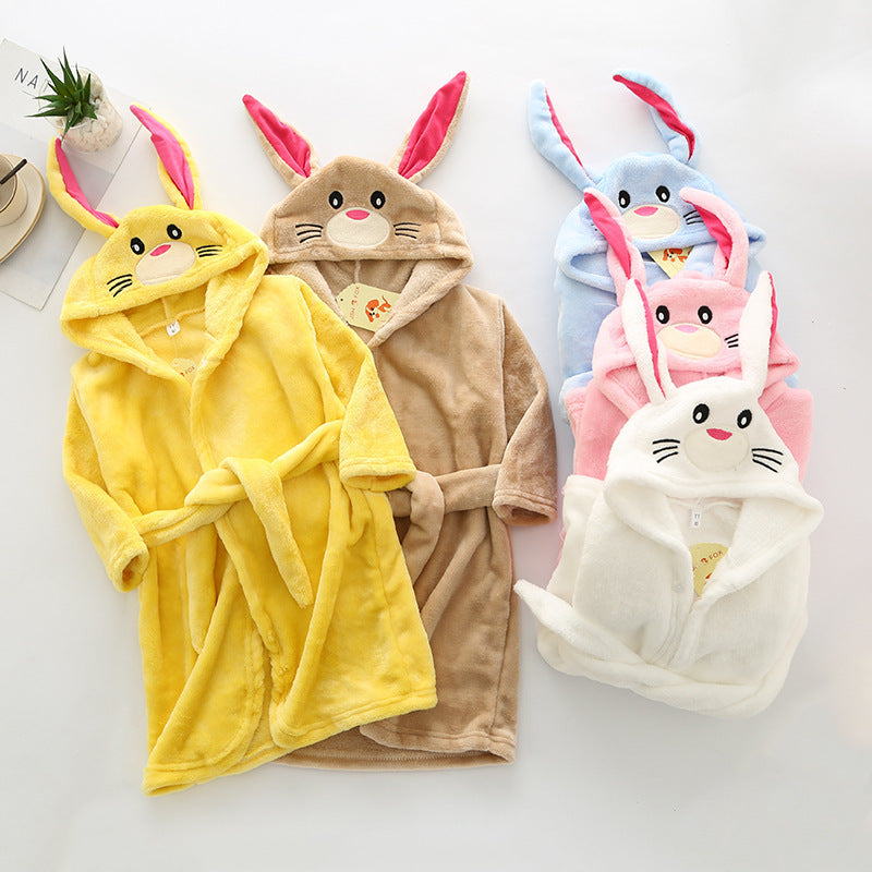 hildren Flannel Hooded Animal Bathrobe for Boys Girls