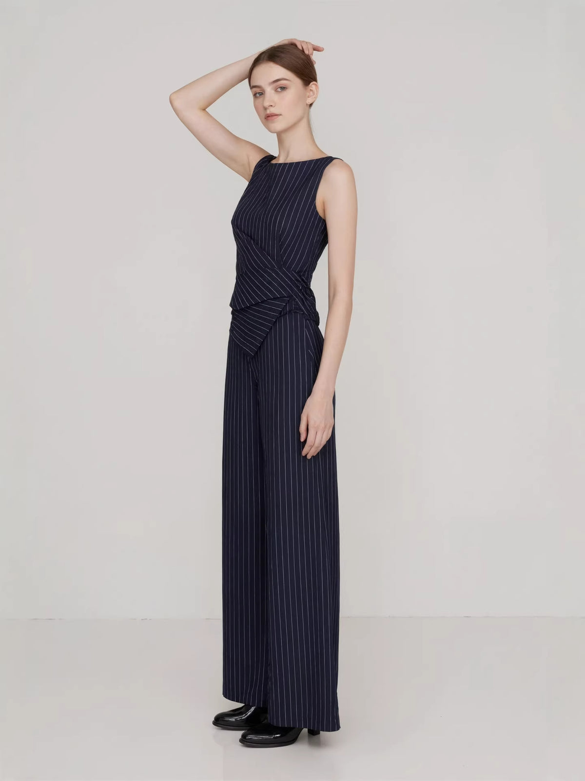 Striped Sleeveless Top and Straight-Leg Pants Set