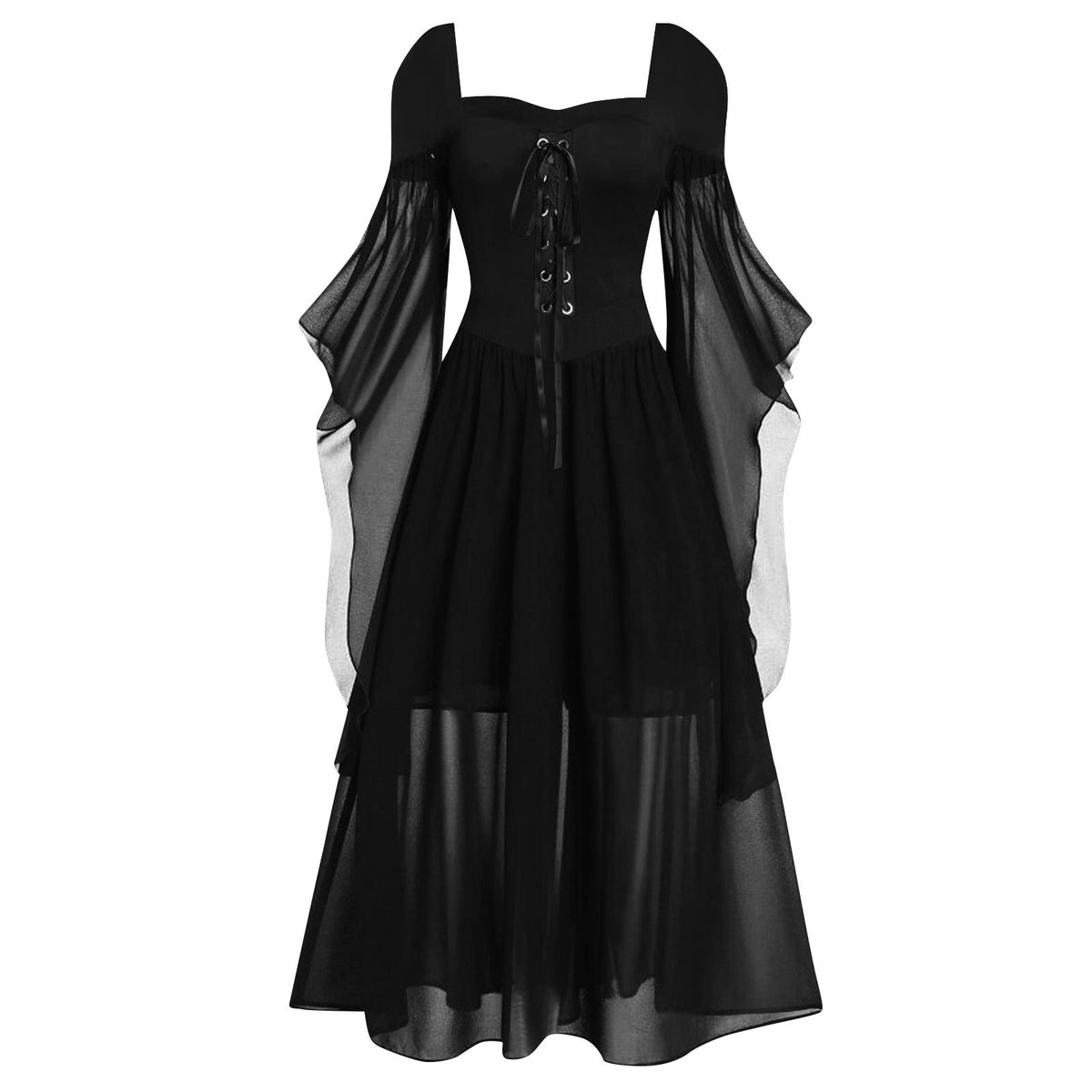 Witch Style Long Dress with Flare Sleeves