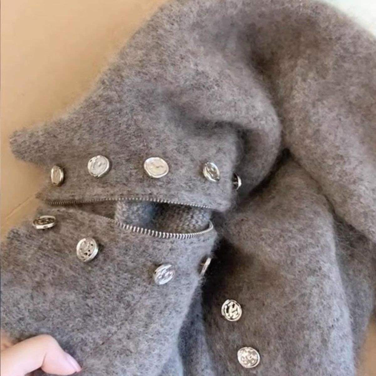 Women's Double-Breasted Stand-Up Collar Knitwear