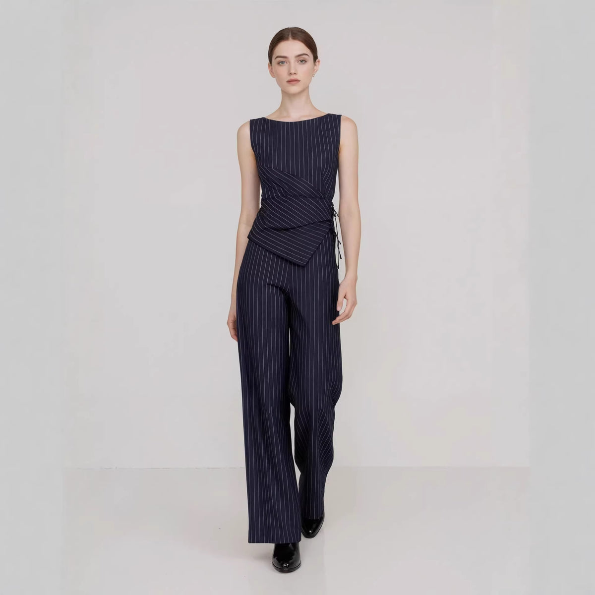 Striped Sleeveless Top and Straight-Leg Pants Set