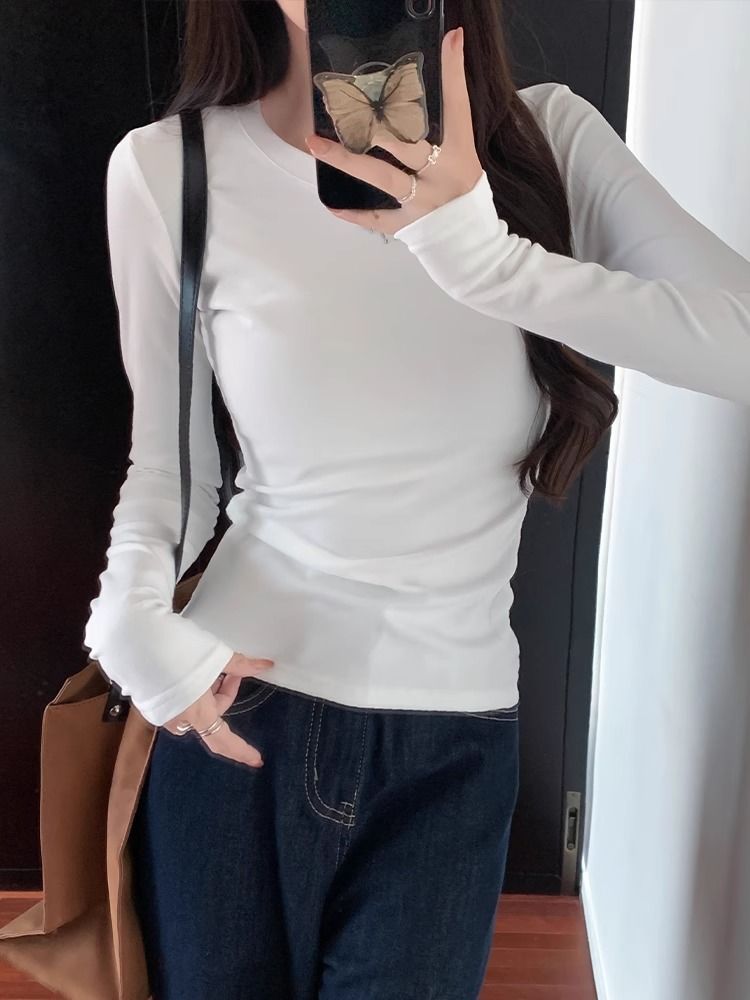 Women Sexy Slim Fit Cropped Long Sleeve T Shirt