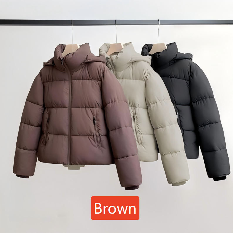 Women's short-sleeved button-down hooded cotton coat