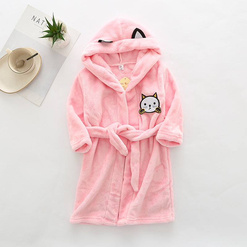 hildren Flannel Hooded Animal Bathrobe for Boys Girls