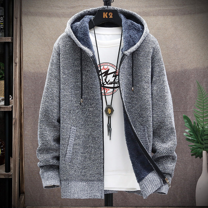 Mens Fleece Lined Hooded Knit Jacket