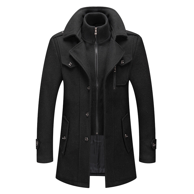 Mens Business Wool Coat Double Collar