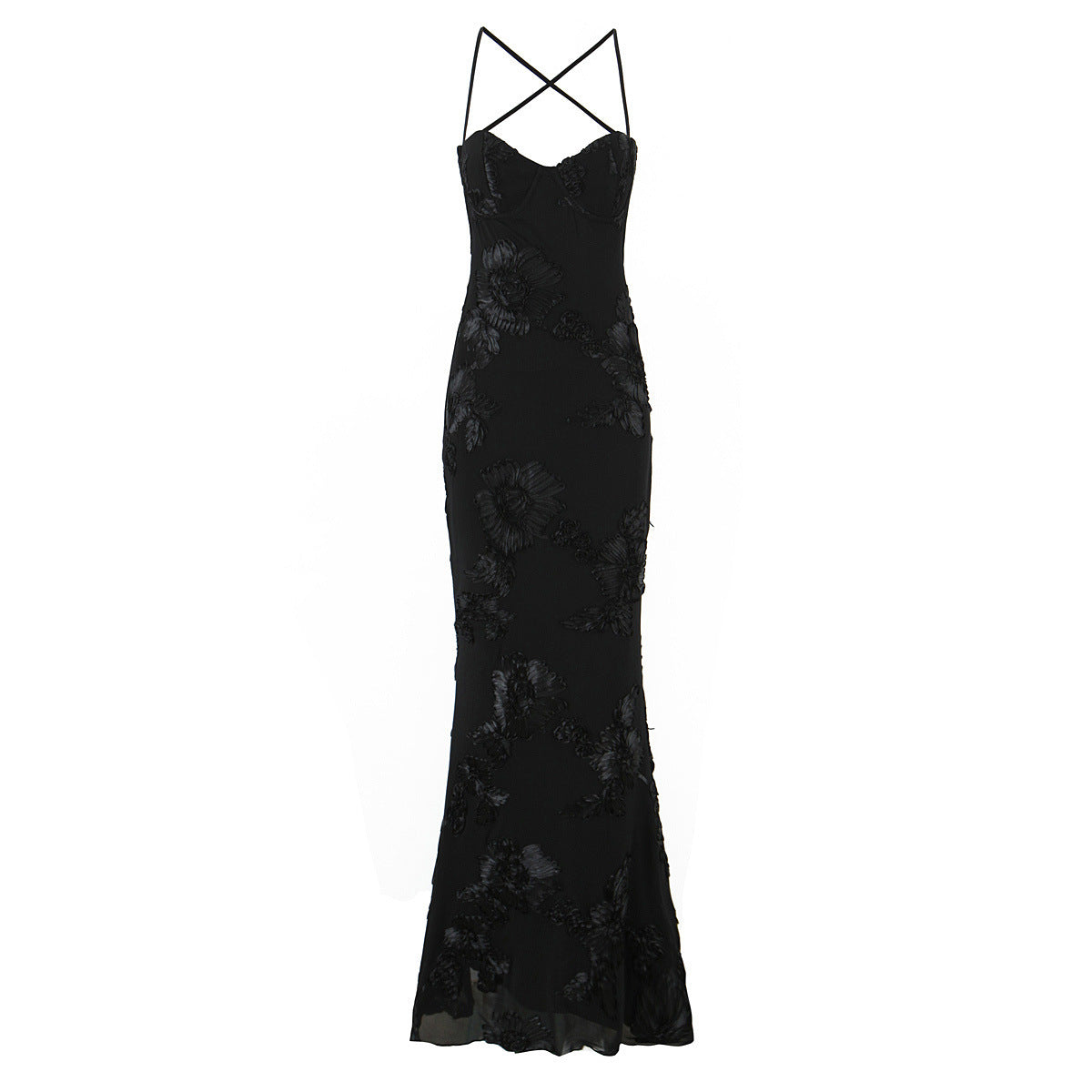 Elegant Backless Jacquard Evening Gown