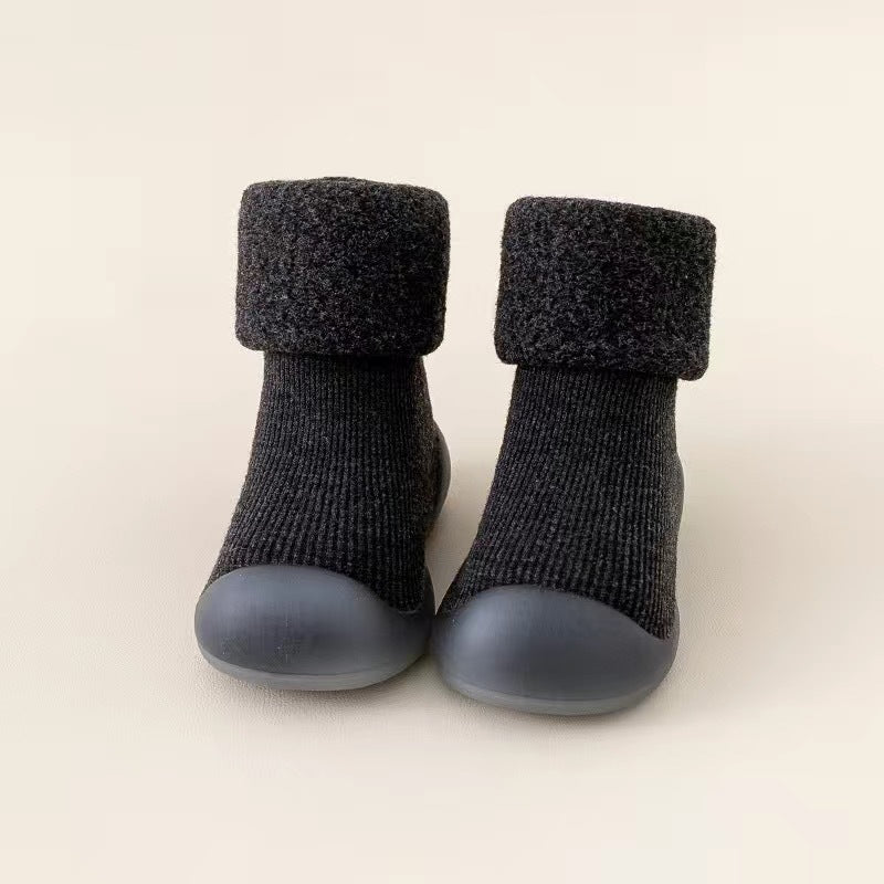 Baby Cotton Socks Shoes with Fleece Lining and Non-Slip Sole for Autumn Winter