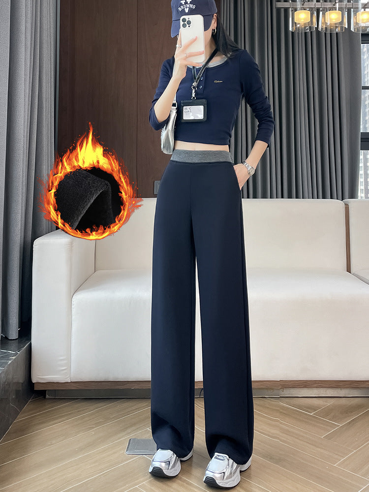 High-Waisted Fleece-Lined Wide-Leg Pants