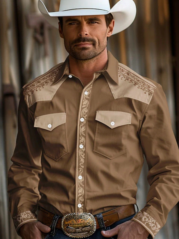 Long Sleeve Western Stand Collar Shirt