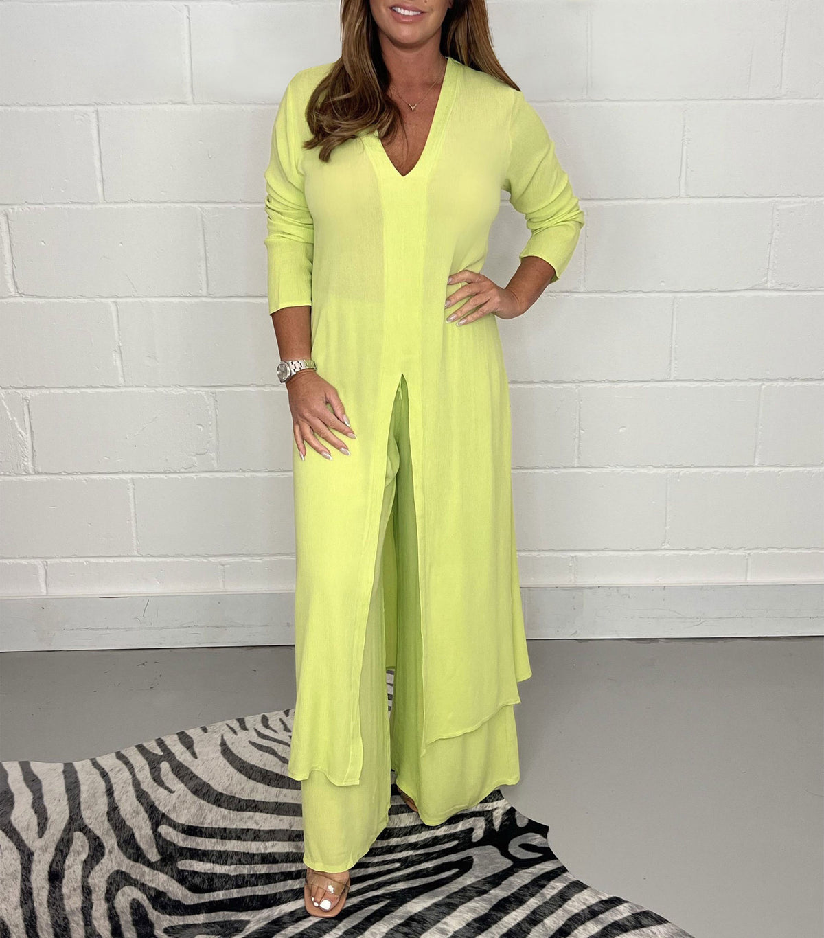 Womens Side Split Two Piece Set Long Sleeve Top and Pants Outfit