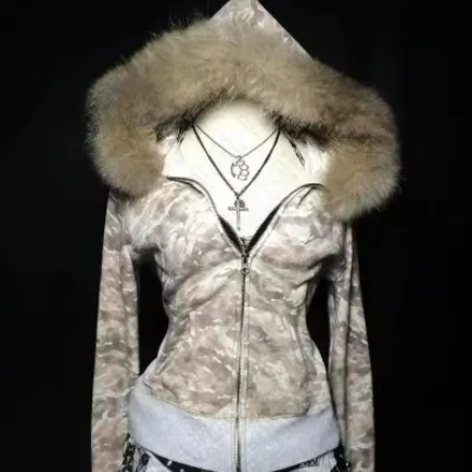 Embroidered Fur Collar Hoodie