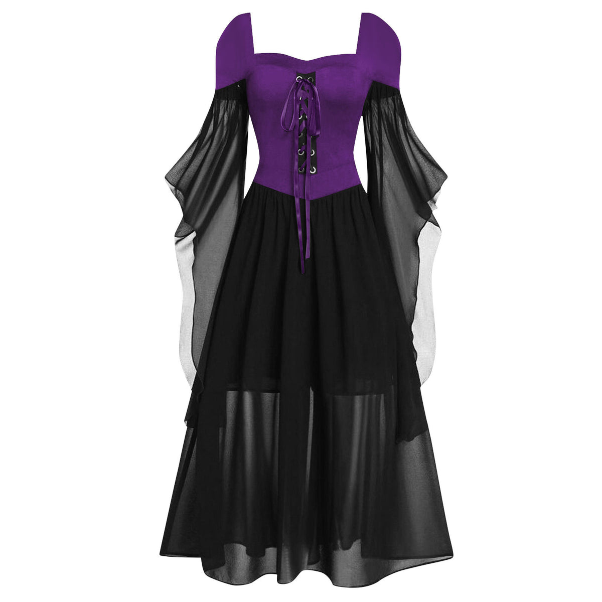 Witch Style Long Dress with Flare Sleeves