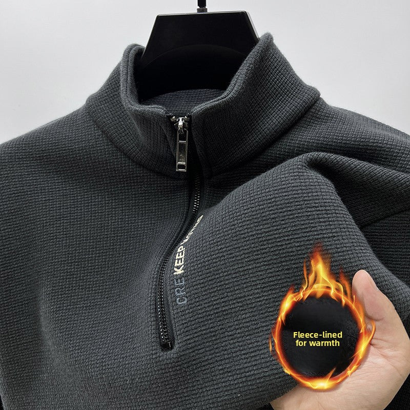 Vertical collar fleece-lined thickened zipper sweater