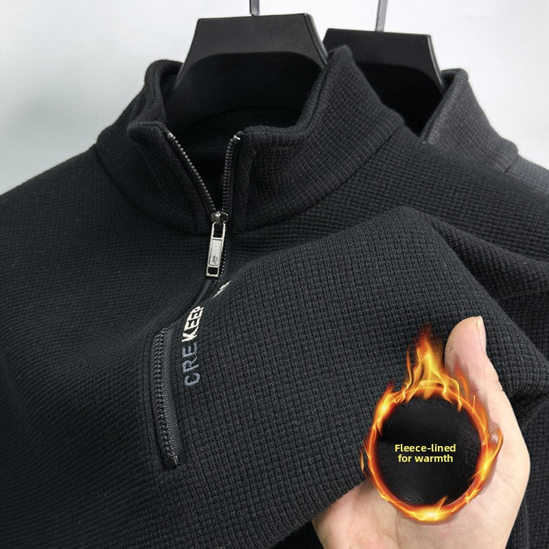 Vertical collar fleece-lined thickened zipper sweater